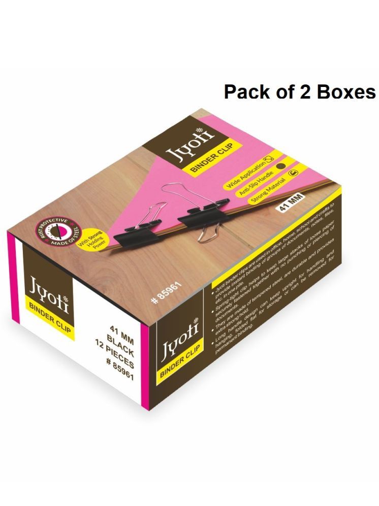     			Jyoti Binder Clip Paper Holding Capacity Files Organized & Secure for Office, School, Institutions # 85961 (12 Pieces of Size 41mm of Black Color in a Paper Box), Capacity 90 Pages - Pack of 2 Boxes