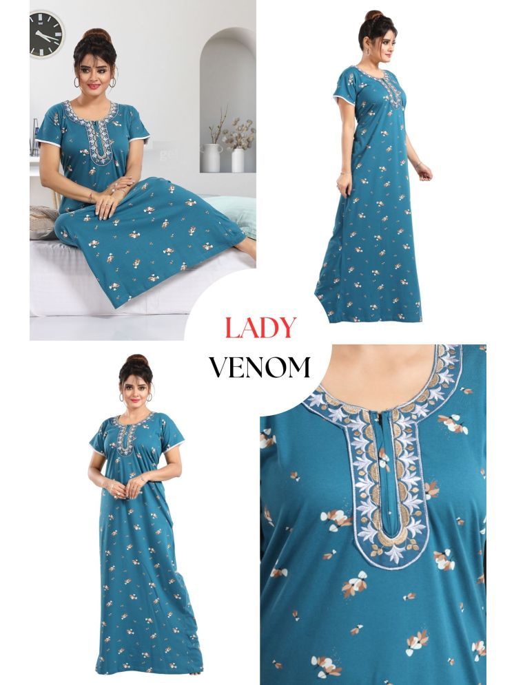     			Ladyvenom Turquoise Cotton Women's Nightwear Nighty & Night Gowns ( Pack of 1 )