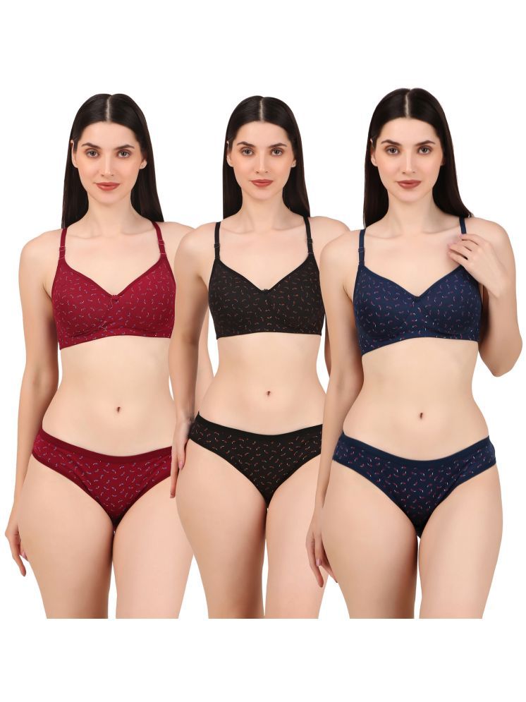     			Piylu Multicolor Cotton Women's Bra & Panty Set ( Pack of 3 )