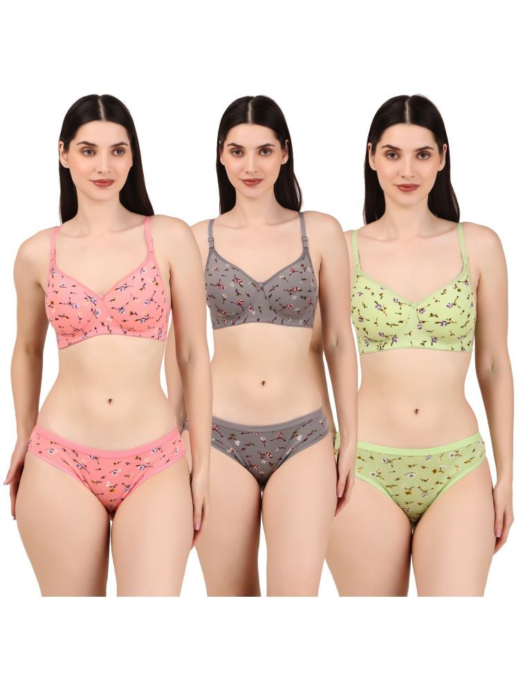     			Piylu Multicolor Set-Kirti-CB3 Cotton Women's Bra & Panty Set ( Pack of 3 )