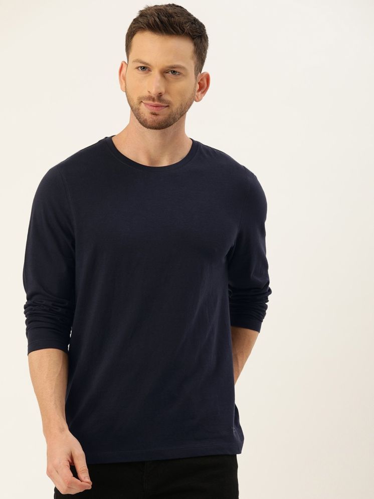     			curvy comfort Cotton Blend Regular Fit Solid Full Sleeves Men's Round T-Shirt - Navy ( Pack of 1 )