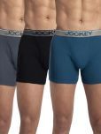 Jockey 8009 Men Super Combed Cotton Rib Solid Boxer Brief - Black/Seaport Teal/Deep Slate(Pack of 3)