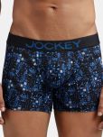 Jockey FP23 Men Super Combed Cotton Elastane Stretch Printed Trunk - Black & Sky Driver