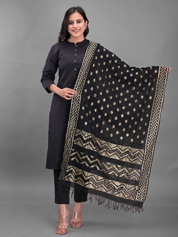     			Anjaneya Creations Black Silk Women's Dupatta - ( Pack of 1 )