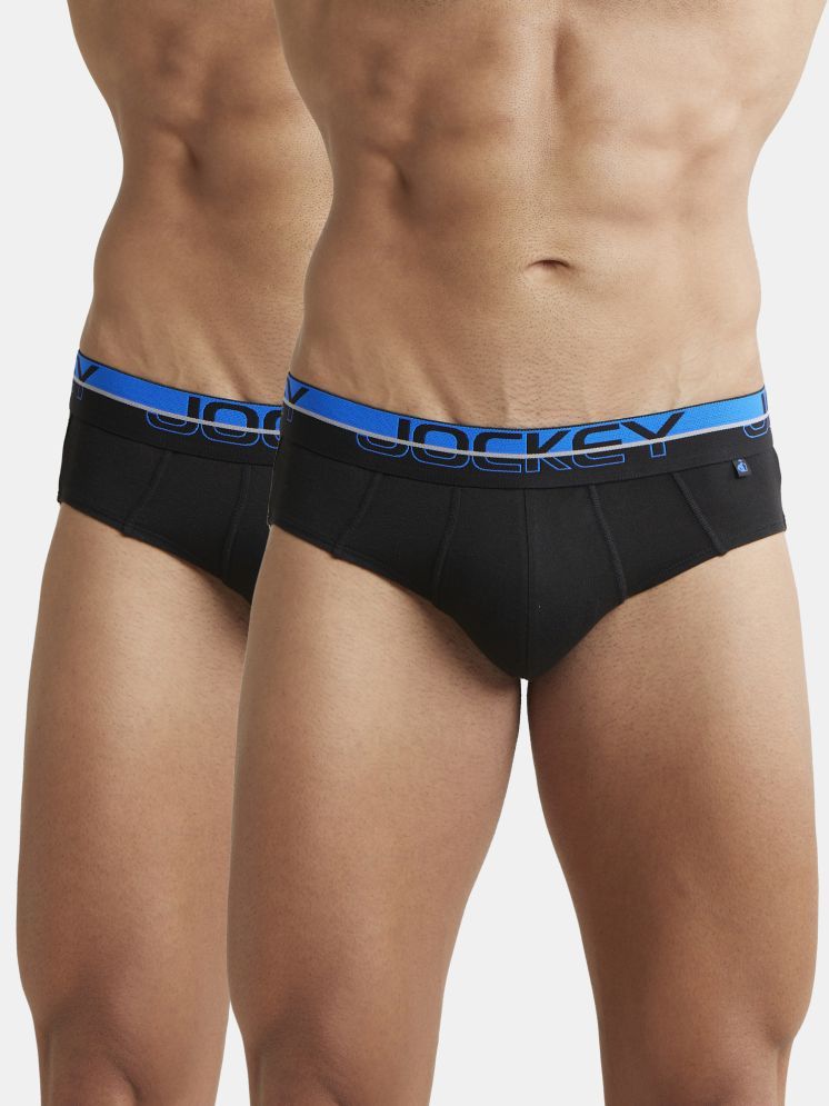     			Jockey FP01 Men Super Combed Cotton Solid Brief with Ultrasoft Waistband - Black (Pack of 2)