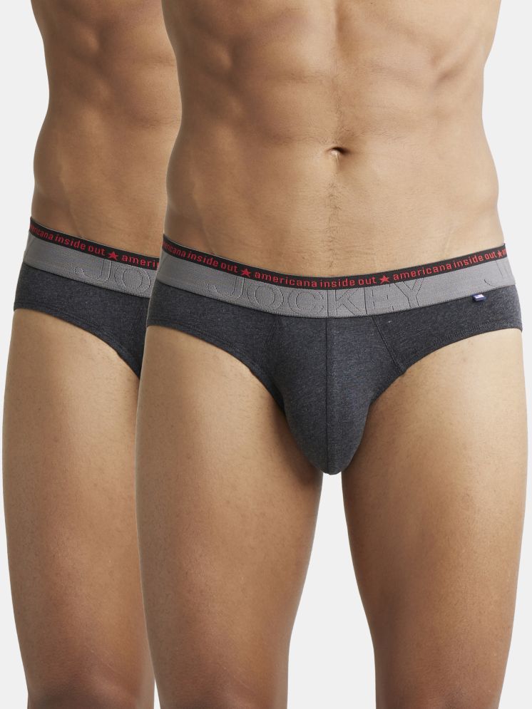     			Jockey US59 Men Super Combed Cotton Elastane Solid Brief - Black Melange (Pack of 2)