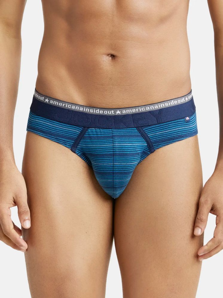     			Jockey US67 Men Super Combed Cotton Elastane Stretch Stripe Brief - Celestial