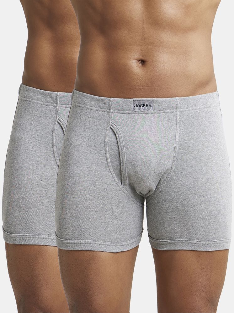     			Jockey 8008 Men Super Combed Cotton Rib Solid Boxer Brief - Grey Melange (Pack of 2)