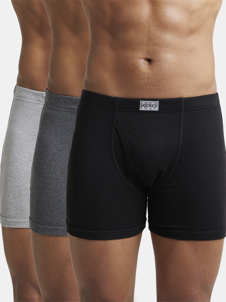     			Jockey 8008 Men Super Combed Cotton Rib Solid Boxer Brief - Black/Charcoal Mel/Grey Mel (Pack of 3)