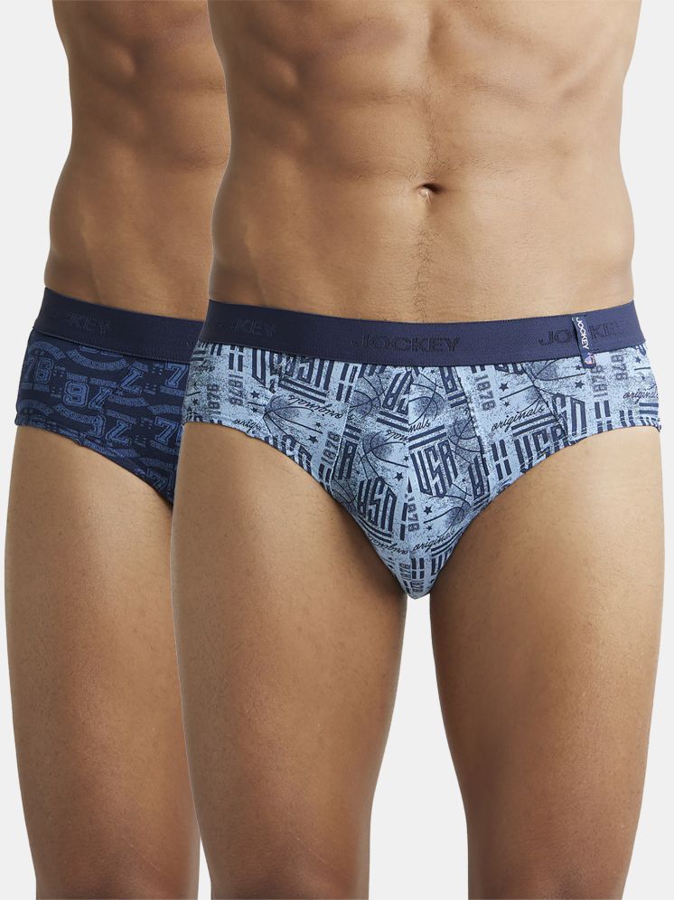     			Jockey US52 Men Super Combed Cotton Printed Brief - Navy Dusk Blue (Pack of 2)