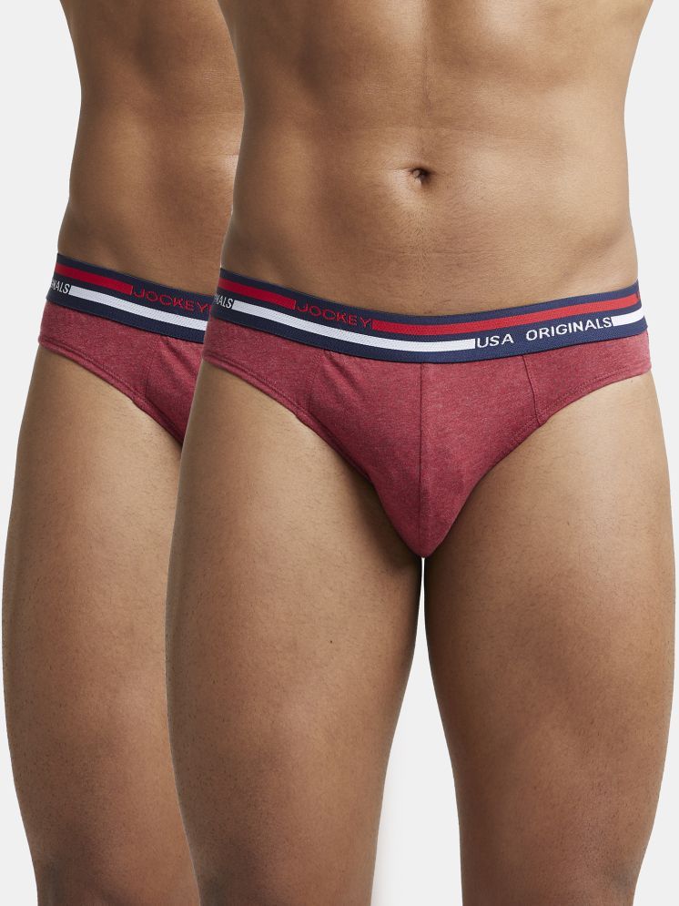     			Jockey US49 Men Super Combed Cotton Solid Brief with Ultrasoft Waistband - Red Melange (Pack of 2)