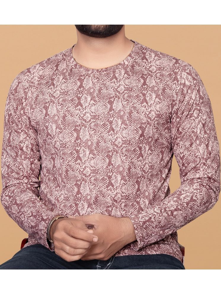     			KAJARU Polyester Regular Fit Printed Full Sleeves Men's Round T-Shirt - Dark Pink ( Pack of 1 )