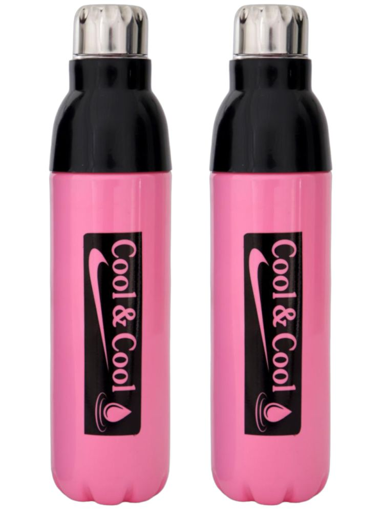     			LAZYWINDOW Pink Plastic Insulated Water Bottle Pink Plastic Water Bottle 1000 mL ( Set of 2 )