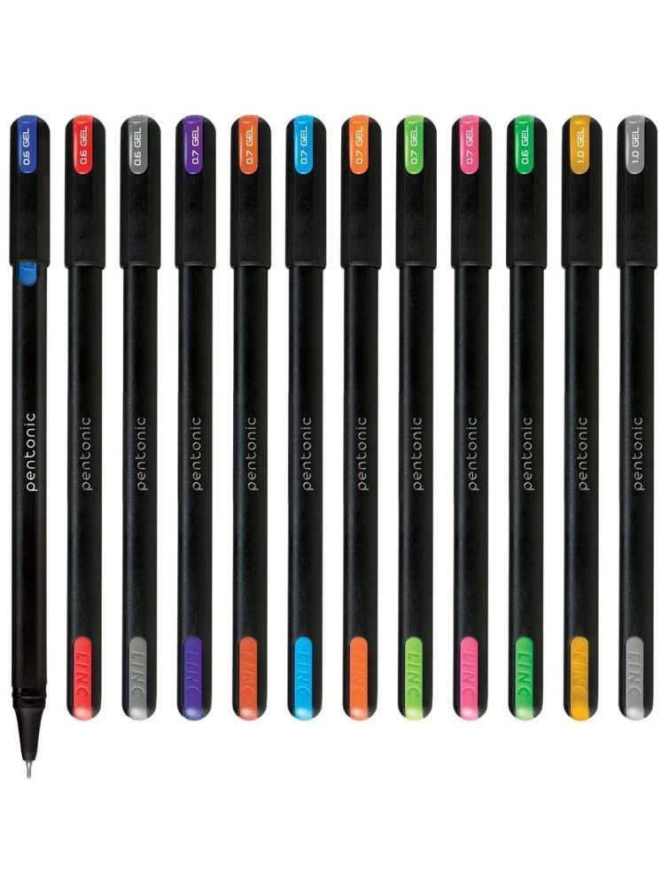     			Pentonic Multicolor Gel Pen With Hard Box Case | 12 Pcs Set | 0.6 mm-1.0 mm | Black Body