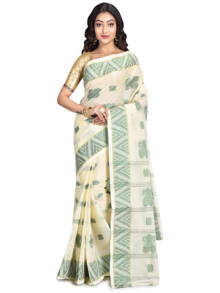     			RAJ SAREE HOUSE Cotton Self Design Saree Without Blouse Piece - Off White,Light Green ( Pack of 1 )