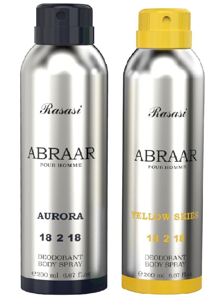     			Rasasi Abraar Aurora & Yellow Deodorant Spray for Unisex 400 ml ( Pack of 2 )