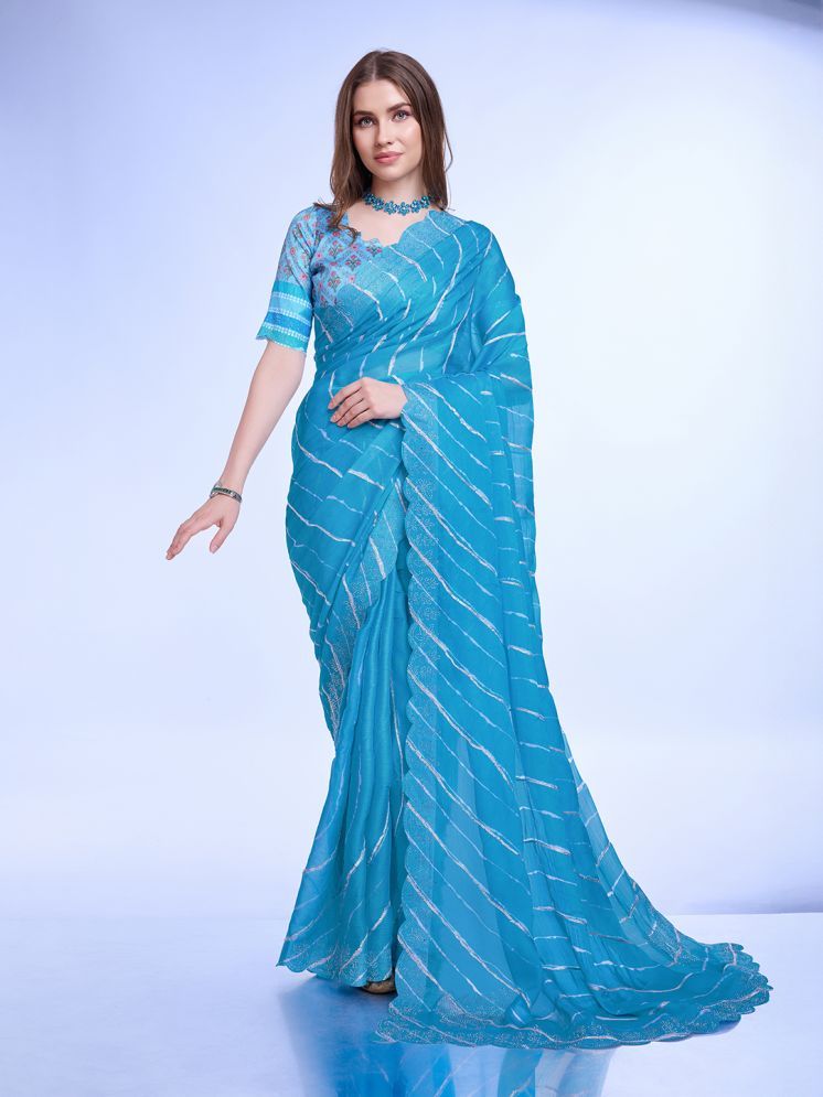     			Rekha Maniyar Chiffon Embellished Saree With Blouse Piece - Teal ( Pack of 1 )