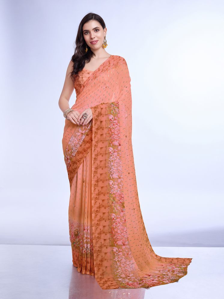     			Rekha Maniyar Chiffon Printed Saree With Blouse Piece - Coral ( Pack of 1 )