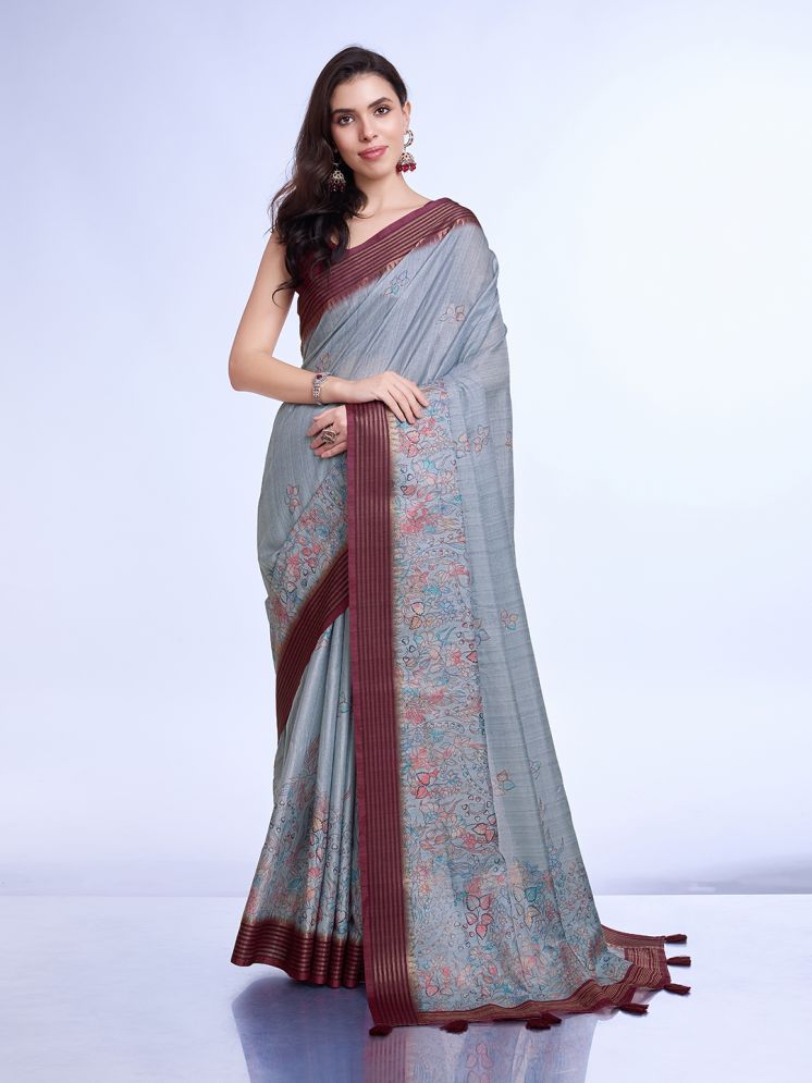     			Rekha Maniyar Silk Printed Saree With Blouse Piece - Grey ( Pack of 1 )