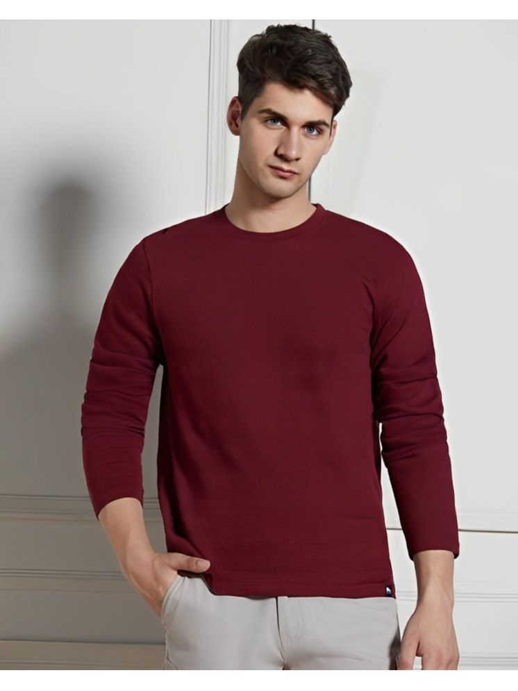     			plusperfaction Cotton Blend Regular Fit Solid Full Sleeves Men's Round T-Shirt - Maroon ( Pack of 1 )