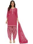 shree jeenmata collection Cotton Printed Kurti With Patiala Women's Stitched Salwar Suit - Pink ( Pack of 1 )