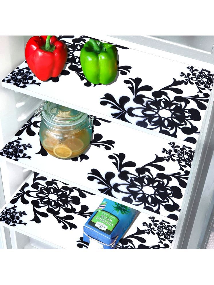     			Crosmo PVC Floral Printed Fridge Mats ( 43 28 ) Pack of 3 - Black