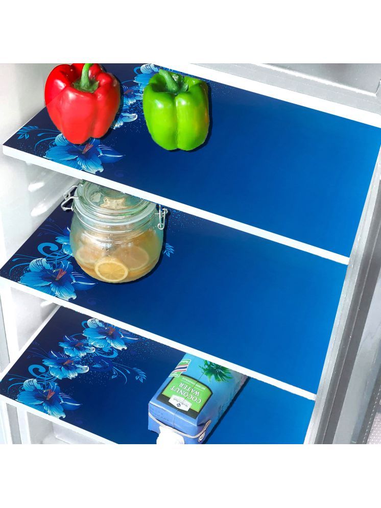     			Crosmo PVC Floral Printed Fridge Mats ( 43 28 ) Pack of 3 - Blue