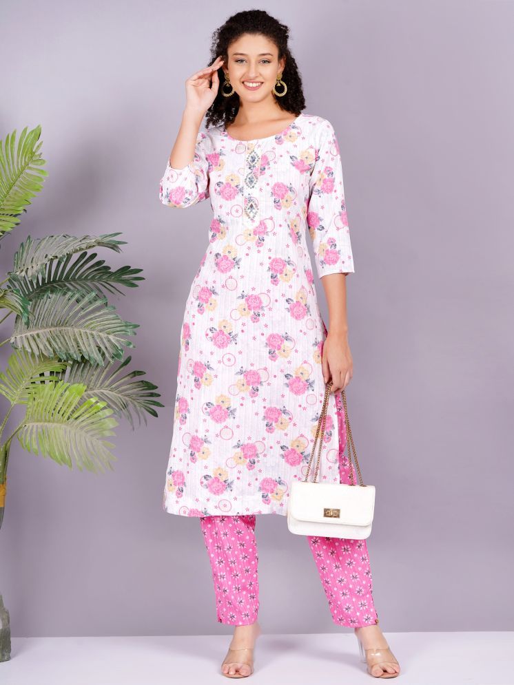     			HIGHLIGHT FASHION EXPORT Rayon Printed Kurti With Pants Women's Stitched Salwar Suit - Pink ( Pack of 1 )