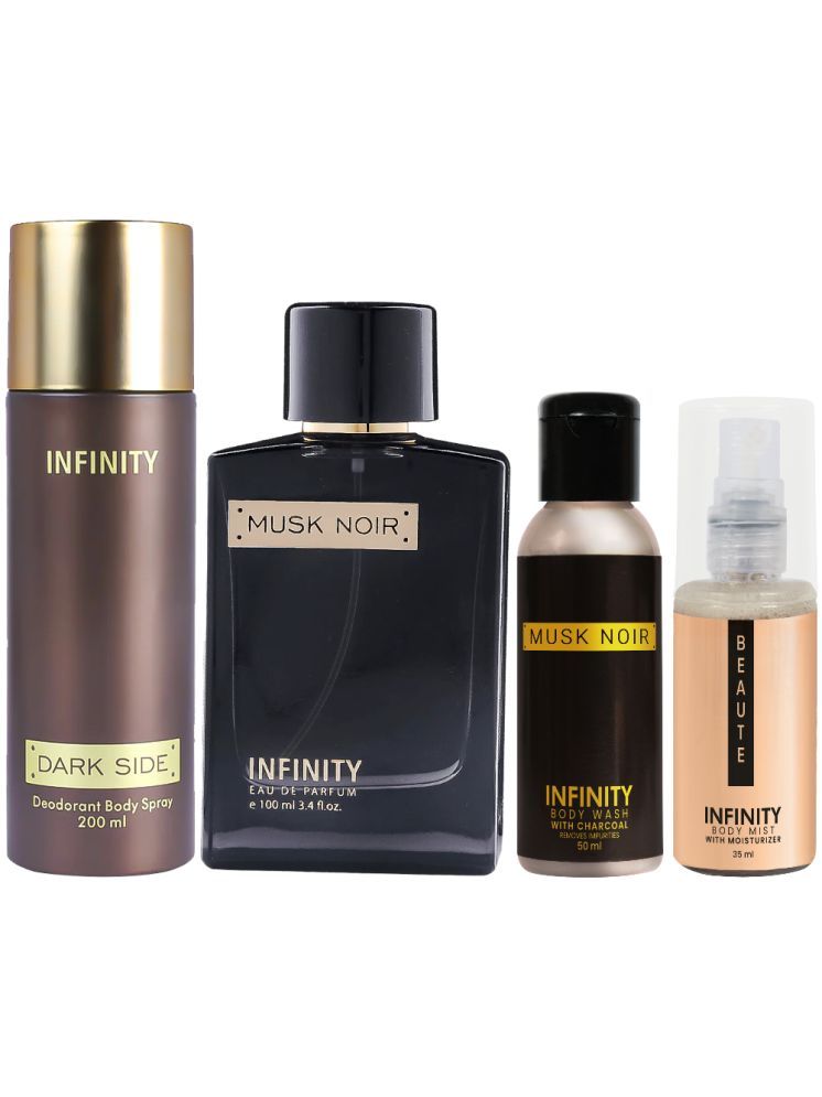     			Infinity Musk Noir Perfume, Dark Side Deodorant, Musk Noir Body Wash & Beaute Body Mist Long Lasting Pack of 4