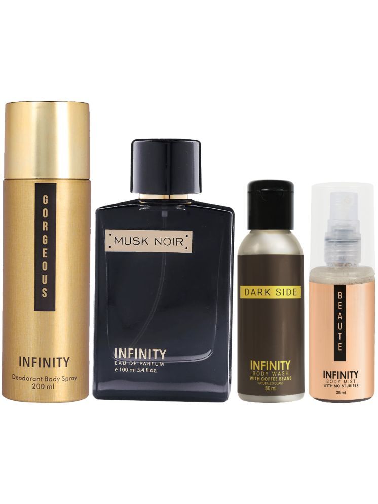     			Infinity Musk Noir Perfume, Gorgeous Deodorant, Dark Side Body Wash & Beaute Body Mist Long Lasting Pack of 4