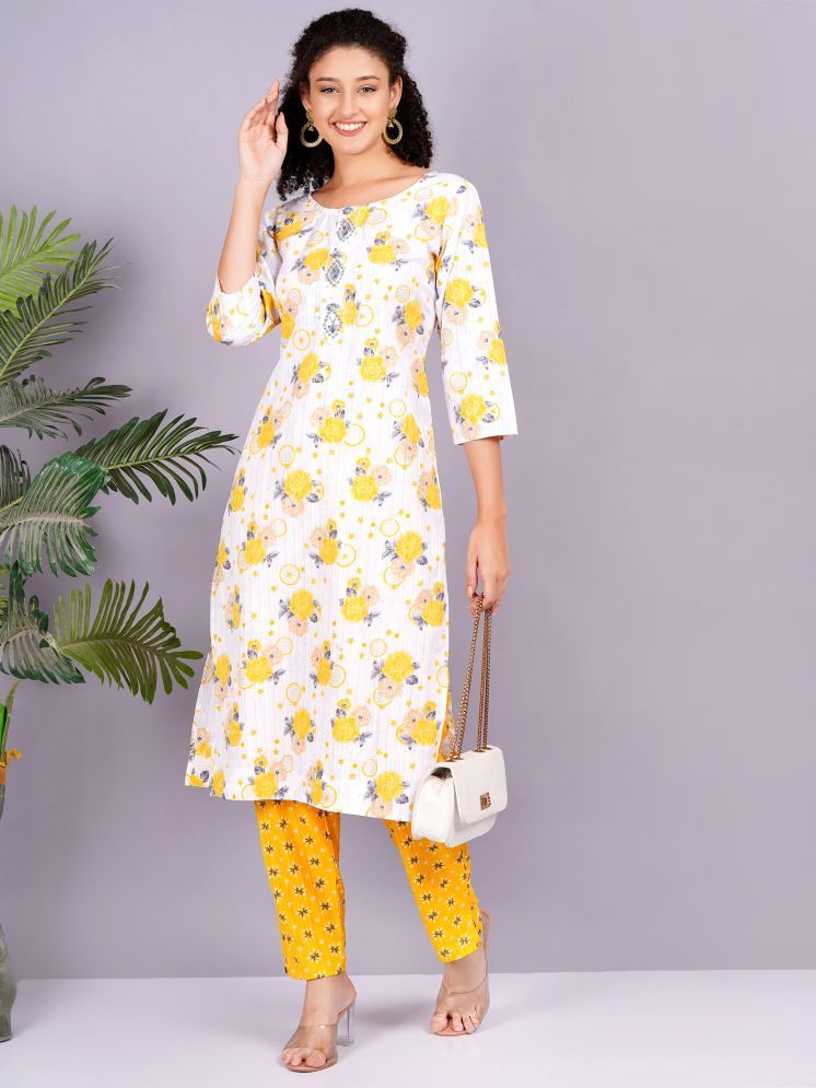     			JC4U Rayon Printed Kurti With Pants Women's Stitched Salwar Suit - Yellow ( Pack of 1 )