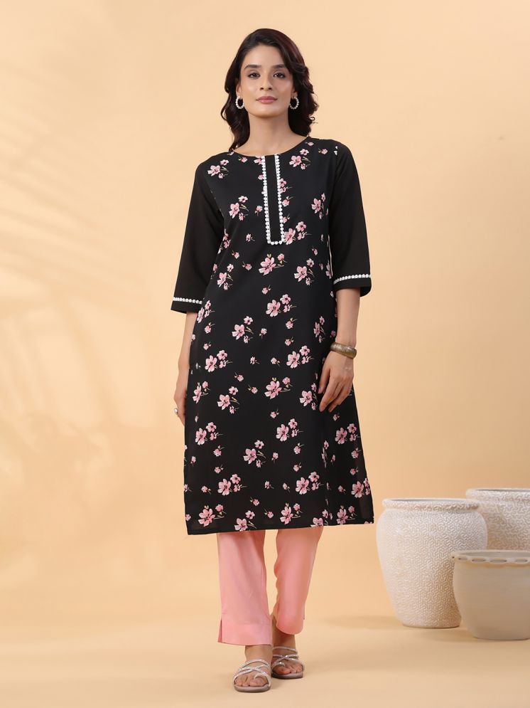     			Janasya Crepe Printed Straight Women's Kurti - Black ( Pack of 1 )