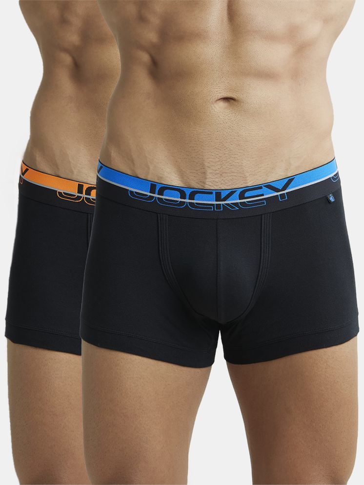     			Jockey FP03 Men Super Combed Cotton Rib Solid Trunk with Ultrasoft Waistband - Black (Pack of 2)