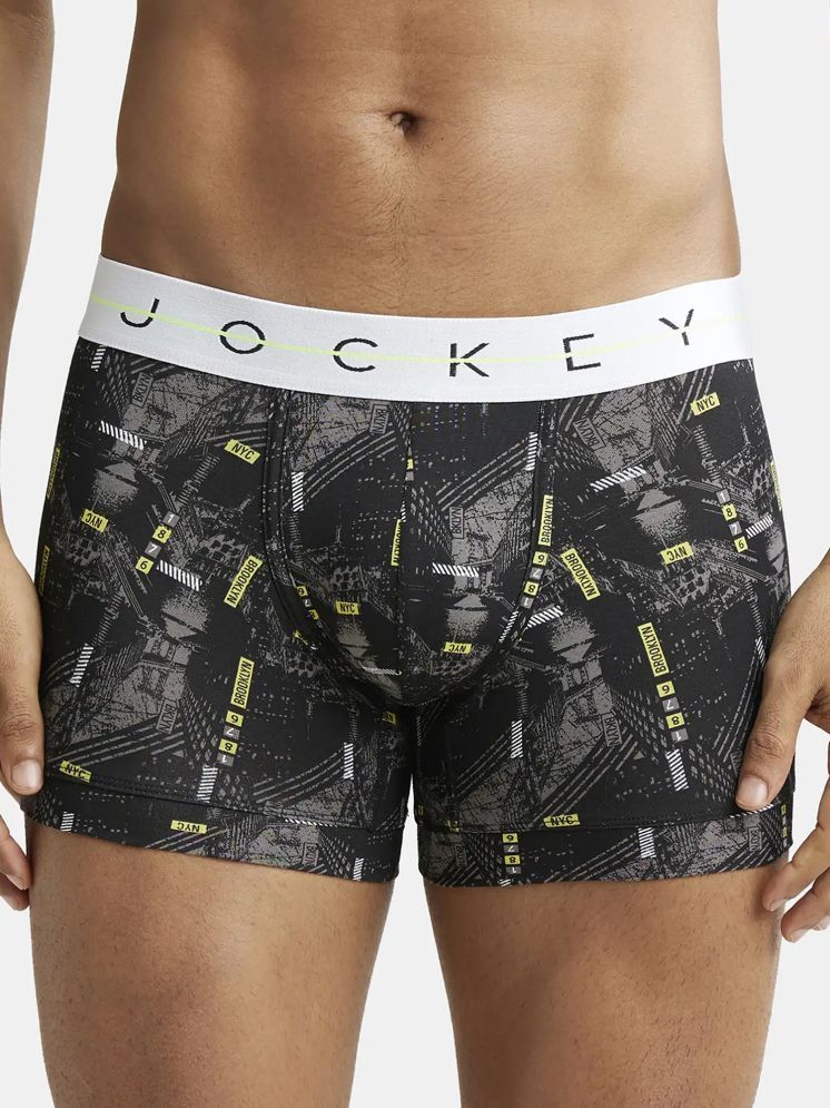     			Jockey NY02 Men Super Combed Cotton Elastane Printed Trunk - Black