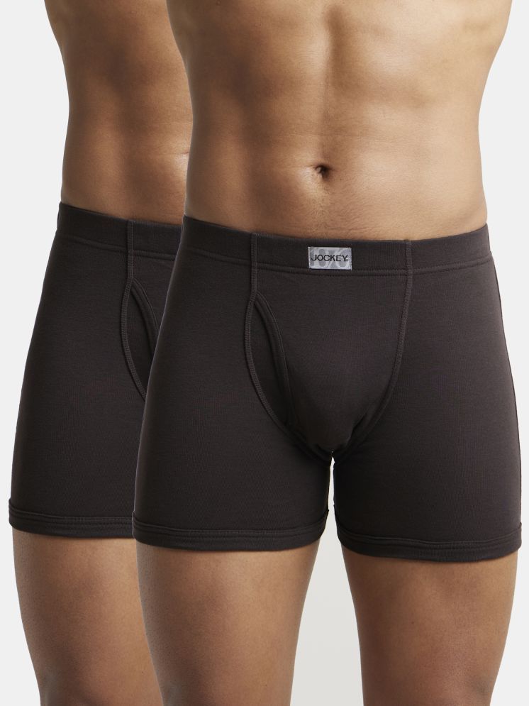     			Jockey 8008 Men Super Combed Cotton Rib Solid Boxer Brief - Brown (Pack of 2)