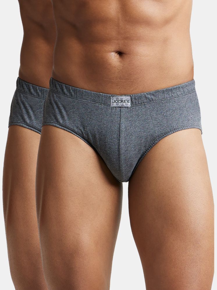     			Jockey 8035 Men Super Combed Cotton Solid Poco Brief - Charcoal Melange (Pack of 2)