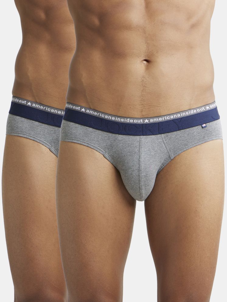     			Jockey US59 Men Super Combed Cotton Elastane Solid Brief - Mid Grey Melange (Pack of 2)