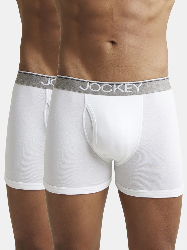     			Jockey 8009 Men Super Combed Cotton Rib Solid Boxer Brief - White (Pack of 2)