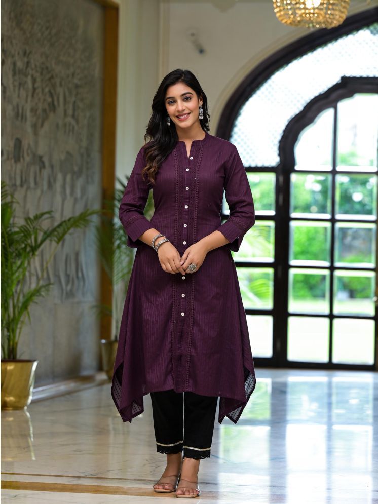     			Juniper Cotton Self Design A-line Women's Kurti - Purple ( Pack of 1 )