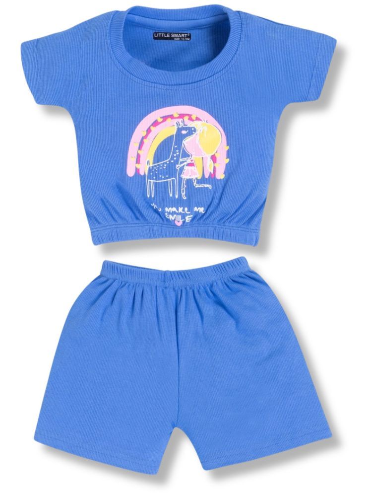     			Little Smart Blue Cotton Baby Girl Top & Shorts ( Pack of 1 )