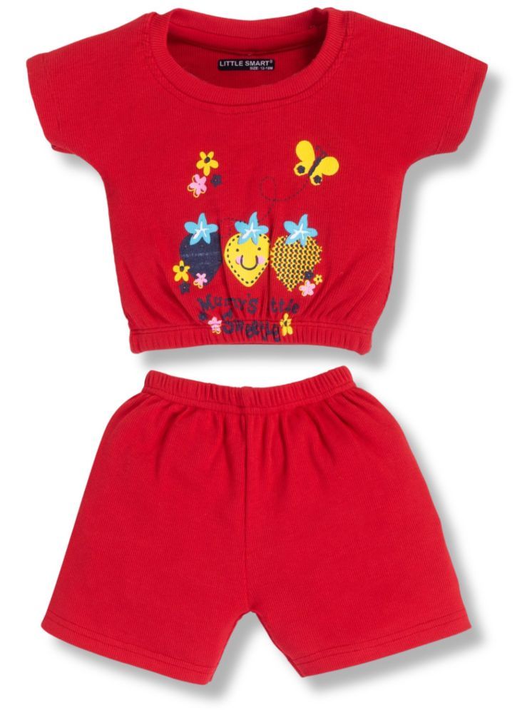     			Little Smart Red Cotton Baby Girl Top & Shorts ( Pack of 1 )