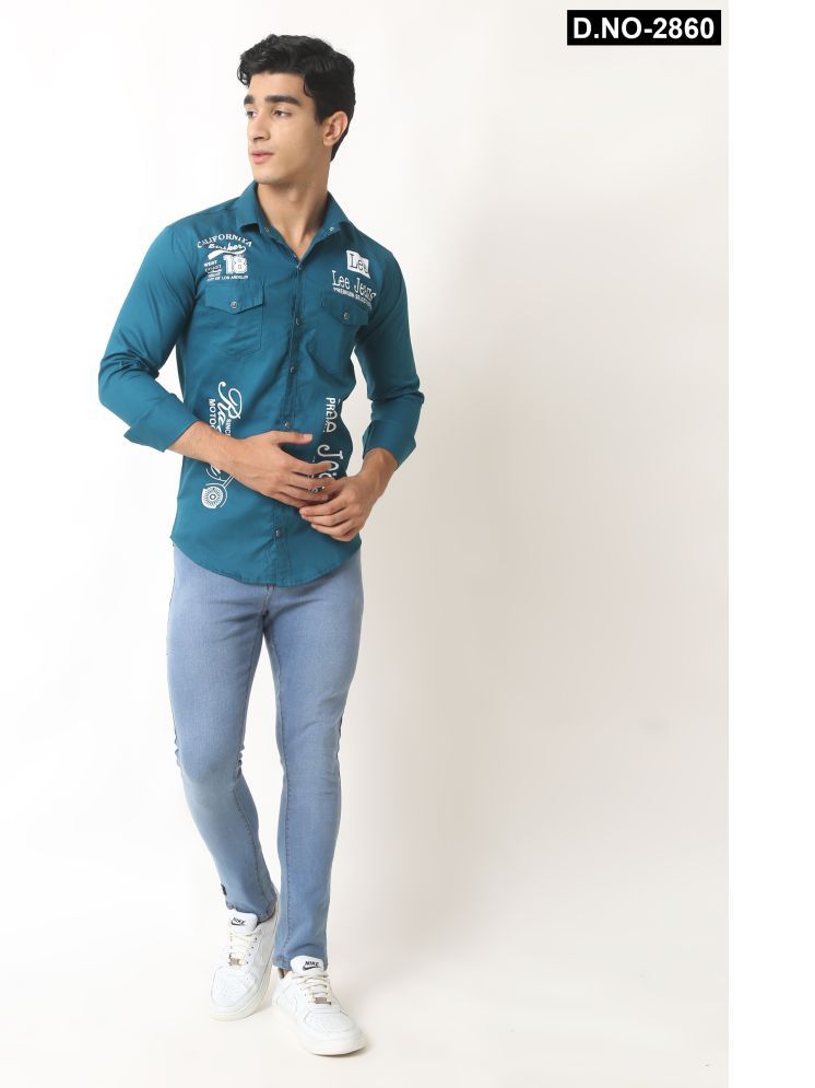     			NEW-18 100% Cotton Regular Fit Printed Full Sleeves Men's Casual Shirt - Green ( Pack of 1 )