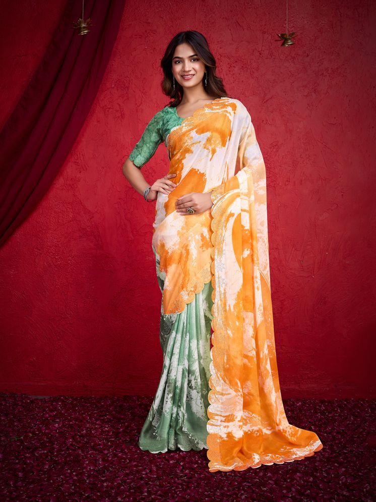     			Rekha Maniyar Chiffon Dyed Saree With Blouse Piece - Orange ( Pack of 1 )