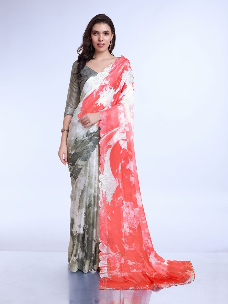     			Rekha Maniyar Chiffon Dyed Saree With Blouse Piece - Peach ( Pack of 1 )