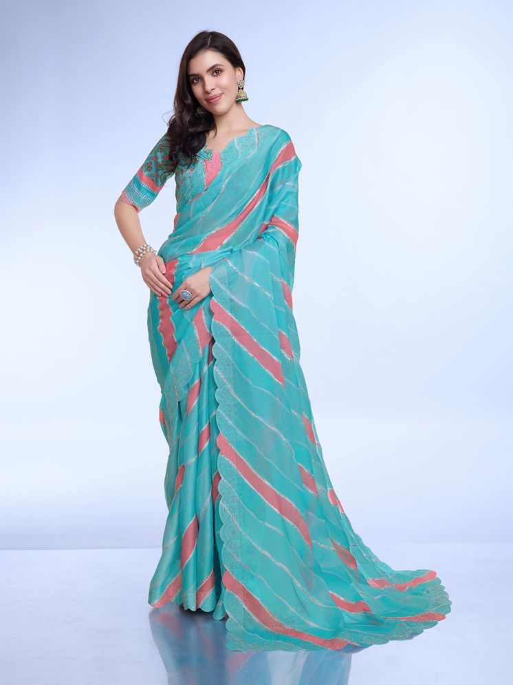     			Rekha Maniyar Chiffon Embellished Saree With Blouse Piece - Turquoise ( Pack of 1 )