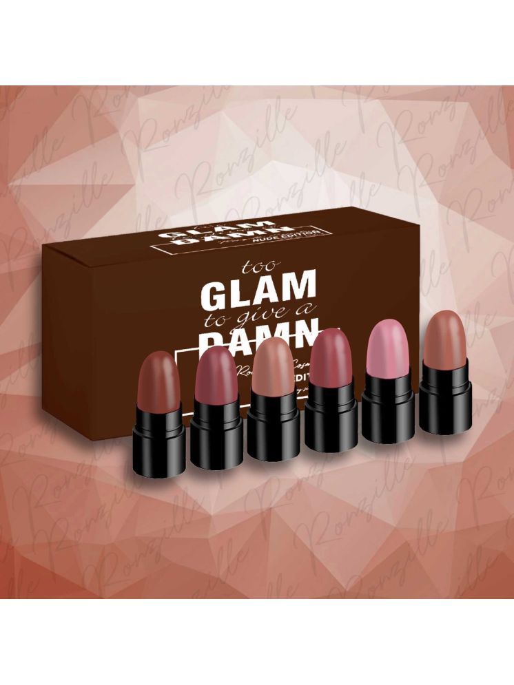     			Ronzille 6 Pcs Too Glam To Give A Damn Matte Bullet Lipsticks 1G Each - Nude Edition