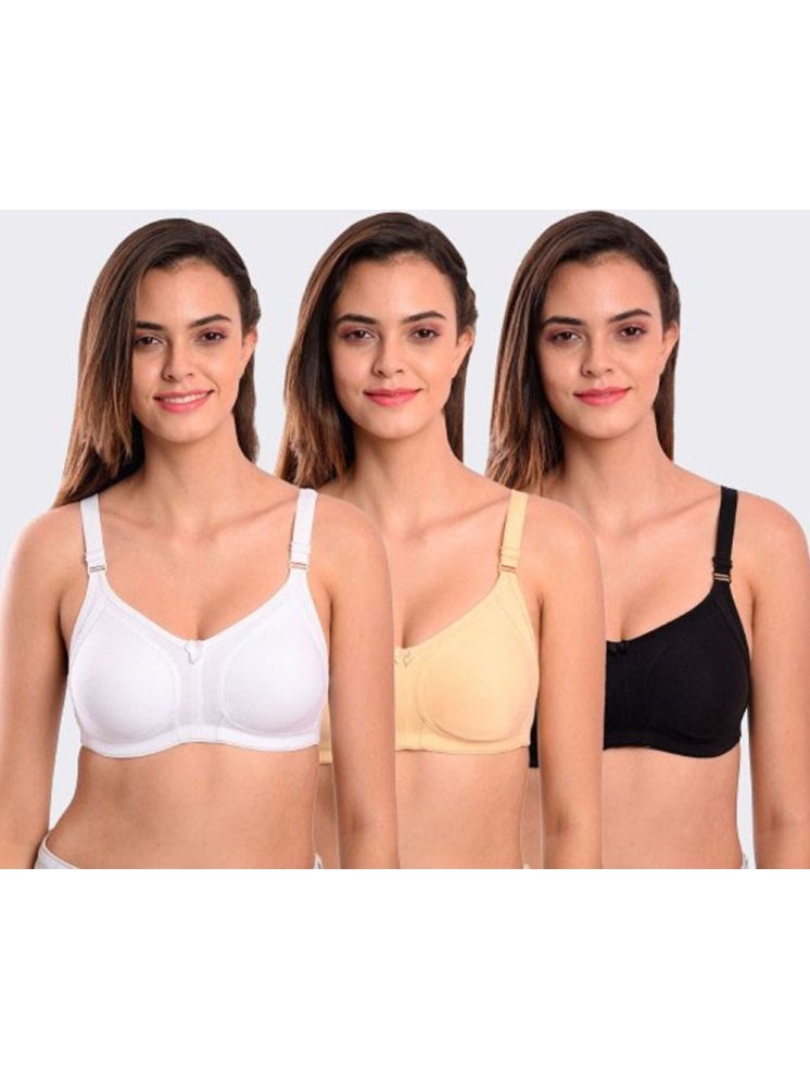     			Softskin Pack of 3 Cotton Non Padded Women's Everyday Bra ( Multicolor ) Women's_Polycotton_Full_Coverage_Non_Padded_Tshirt_Bra