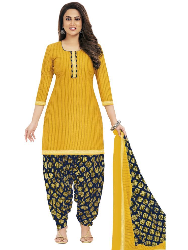     			shree jeenmata collection Cotton Printed Kurti With Patiala Women's Stitched Salwar Suit - Yellow ( Pack of 1 )