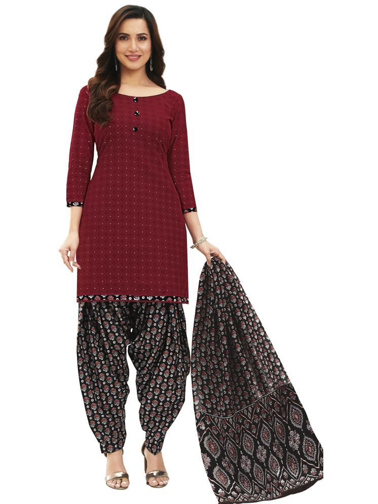     			shree jeenmata collection Cotton Printed Kurti With Patiala Women's Stitched Salwar Suit - Maroon ( Pack of 1 )