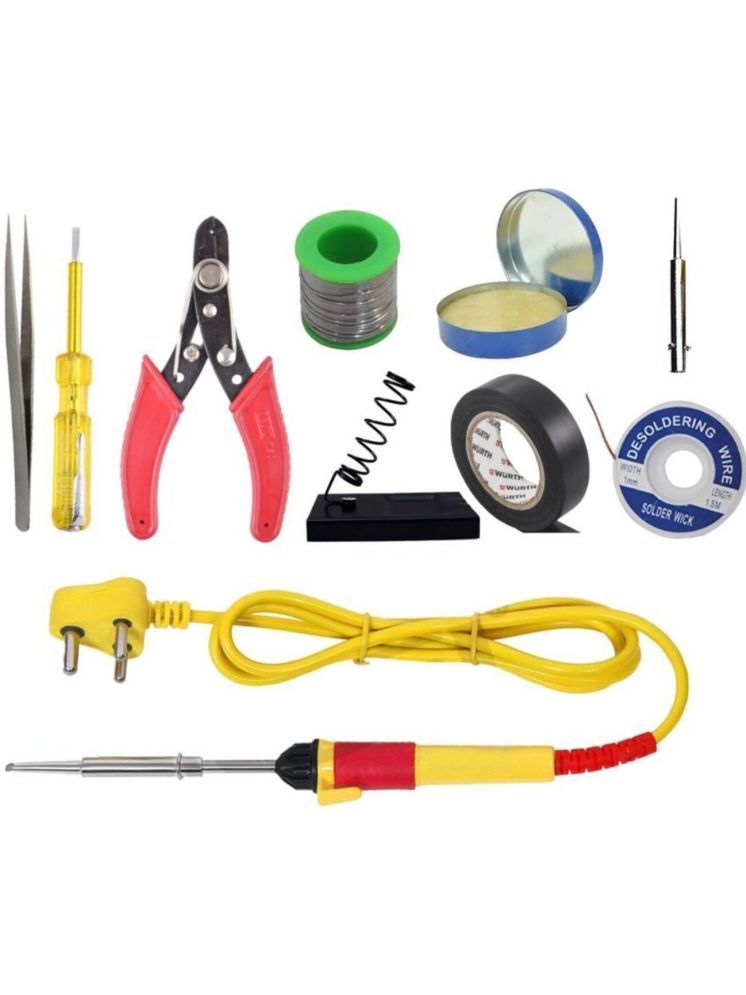     			ALDECO ( 10 in 1 ) 25 Watt Soldering Iron Kit With - Soldering Iron, Wire,Flux, Wick, Stand, Cutter, Tester, Tweezer, Tape, Bit.